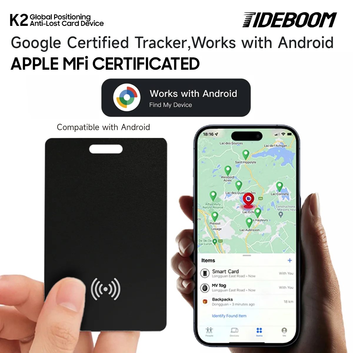 Ультратонкий глобальный GPS-трекер Android с беспроводной зарядкой, водонепроницаемый смарт-кошелек-трекер с приложением Google Find My Device