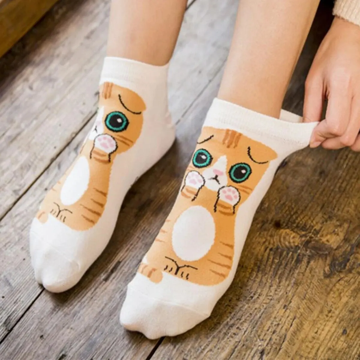 5 par/set calcetines tobilleros de gato lindo de dibujos animados para mujer transpirables perfectos para la moda del día a día