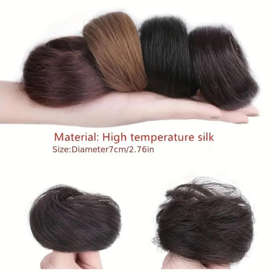 Fácil usar peruca updo sintético cabelo elegante em linha reta chignon bun cabelo com faixa de borracha fibra resistente ao calor rabo de cavalo postiços