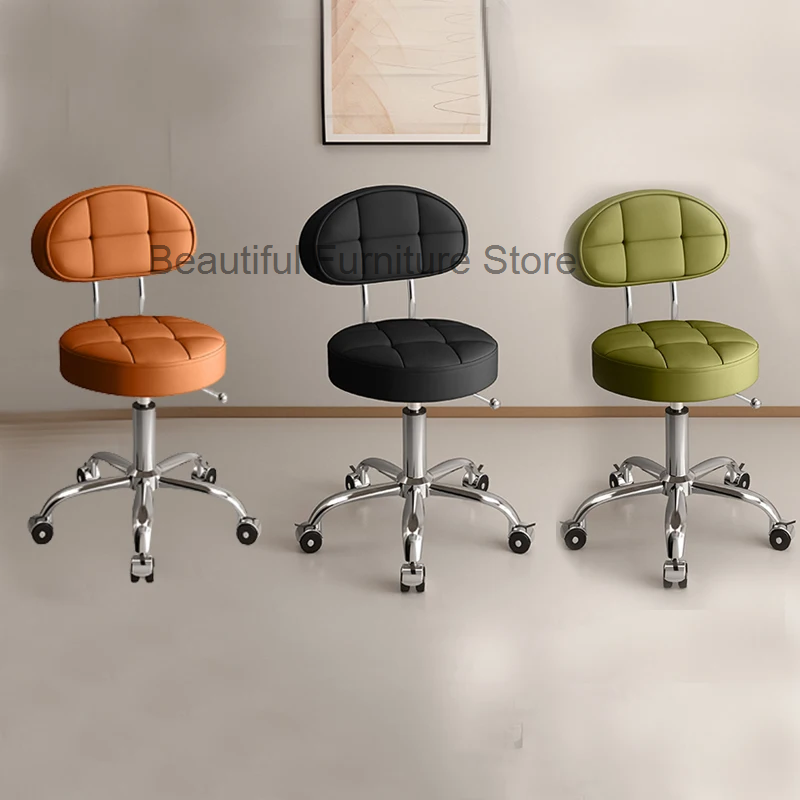 Silla con polea para salón de belleza, silla con respaldo para peluquería, pedicura y manicura