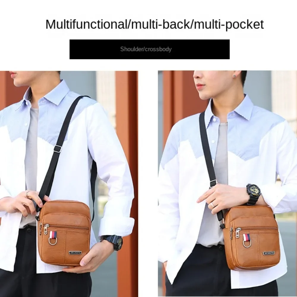 PU หนังผู้ชายกระเป๋า Casual ใหม่ขนาดใหญ่ความจุกระเป๋าถือกันน้ําสีน้ําตาลสีดําไหล่ Messenger กระเป๋ากลางแจ้ง