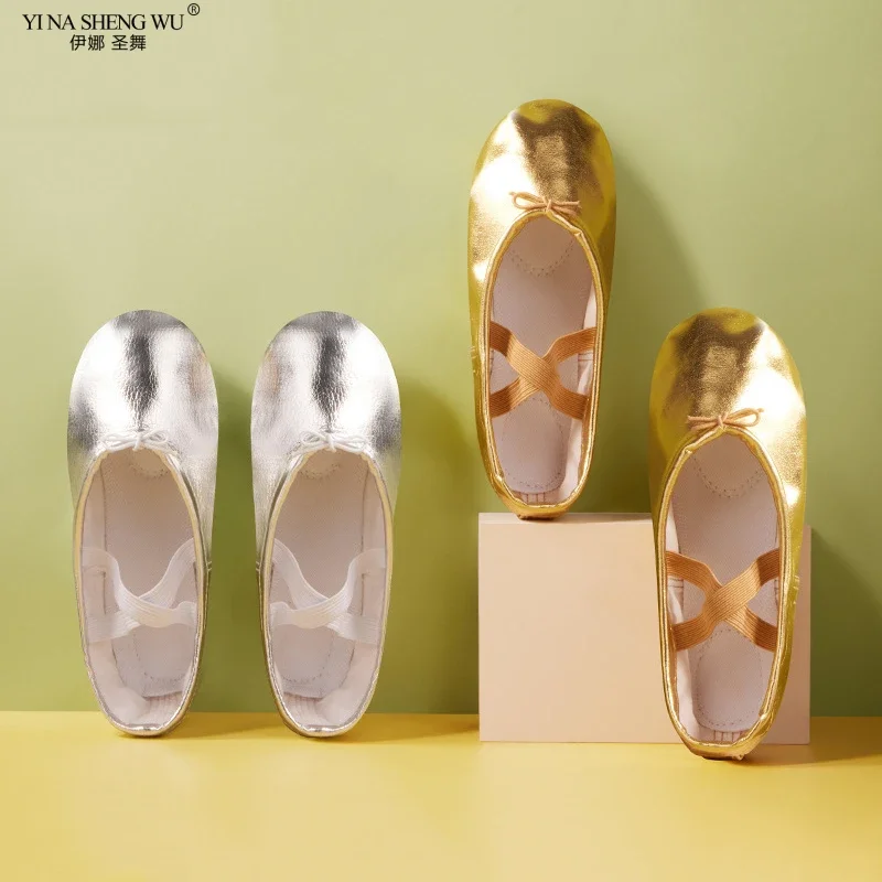 เด็กรองเท้าเต้นรํา Soft Sole PU หนัง Cat Claw รองเท้าผู้หญิงโยคะทองเงินรองเท้าเต้นรําบัลเล่ต์เต้นรํารองเท้าขายส่ง