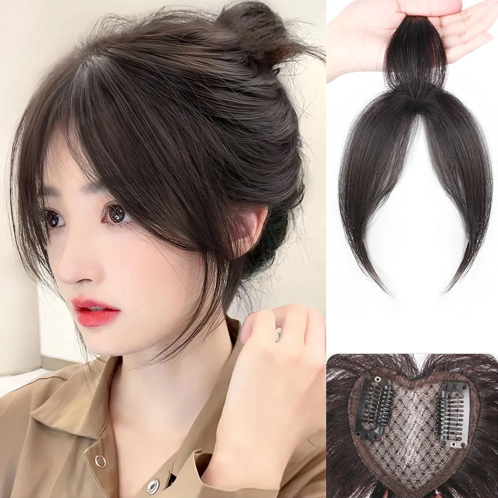 Franja de cabelo humano natural para mulheres, franja de cortina 3D, extensões de grampo, postiços invisíveis, franja lateral, cabelo humano, roupa diária