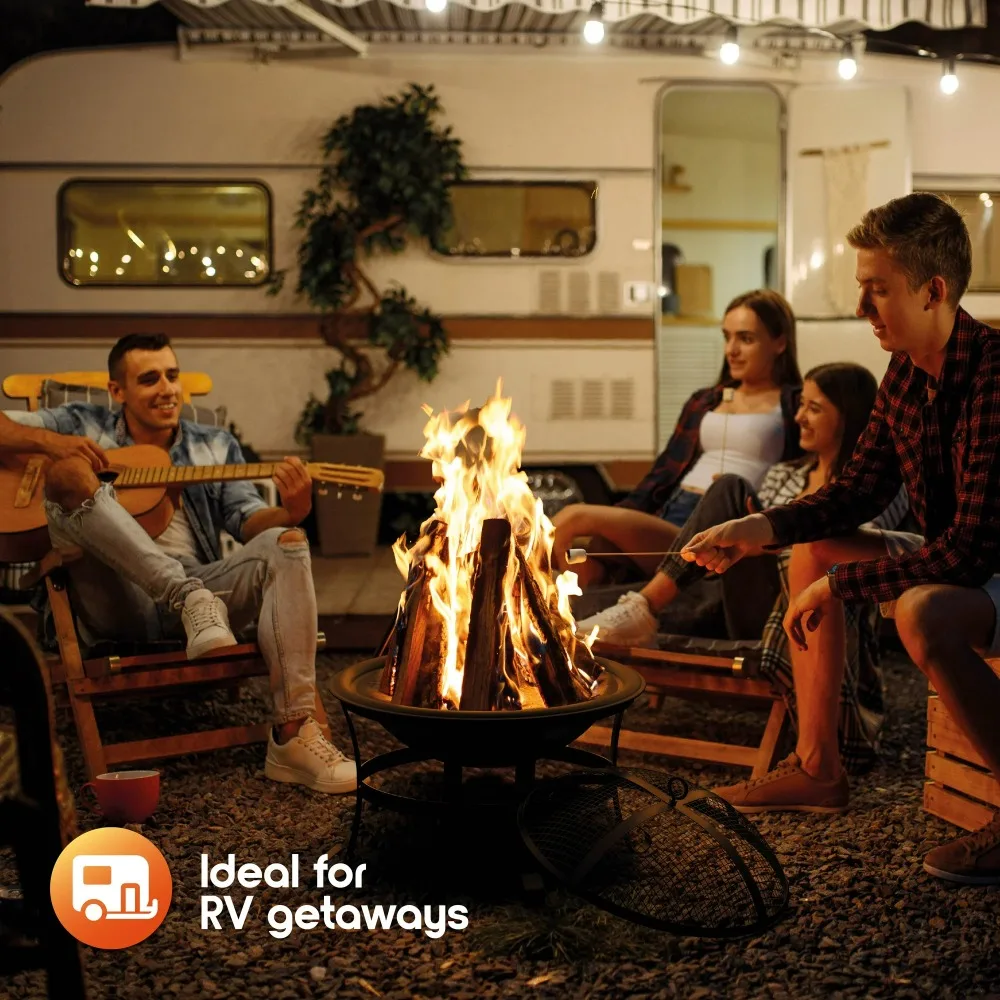 19" Wood-burning Fire Pit with Wire Mesh and Cover for Backyard and Camping