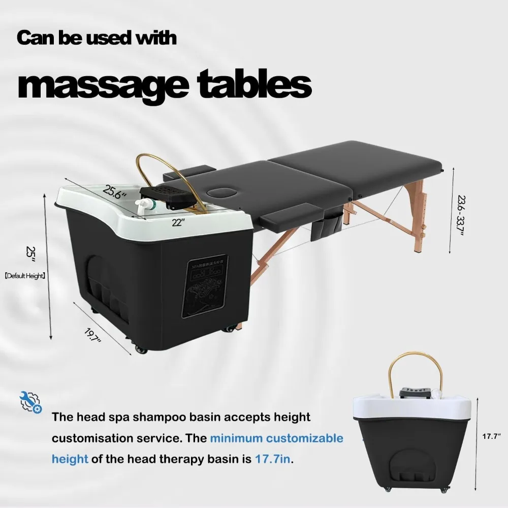Head Spa Equipment, BlackThermostatic Head Spa Equipment,Water Circulation Removable Shampoo Basin，Head Spa Equipment