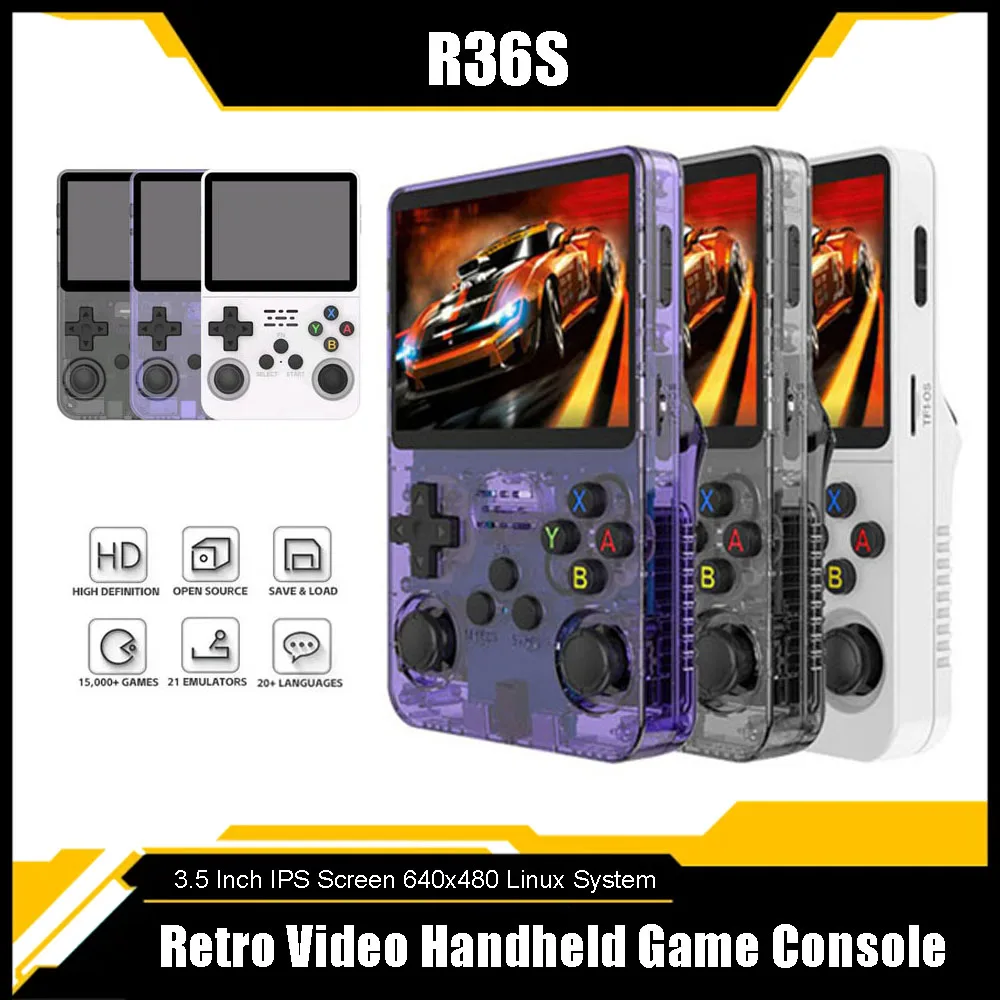 Consola de juegos portátil R36S, pantalla IPS de 3,5 pulgadas, sistema Linux, Mini reproductor de vídeo portátil, emulador de juegos clásico 128G
