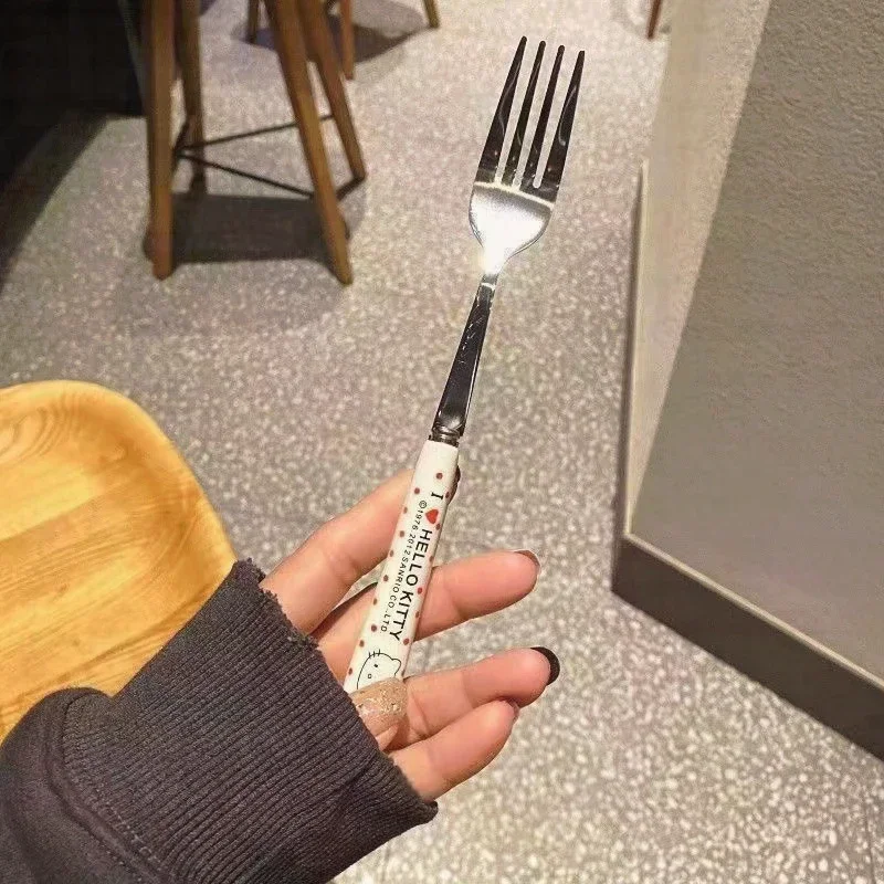 Set di cucchiai per bacchette ad alta aspetto carino cartone animato Set di stoviglie portatili da viaggio per studenti in acciaio inossidabile