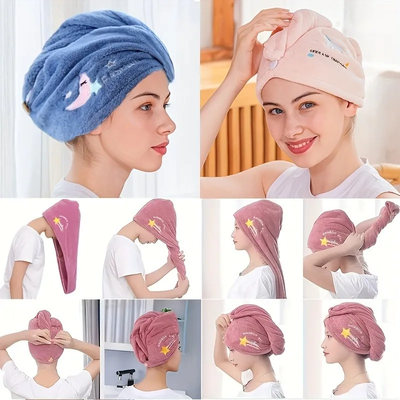 1Pc Droge Hari Cap, Coral Fleece, Polyesler Haardrogen Snelle Handdoek Microfiber Douche Enkele Bandana Cap Dames