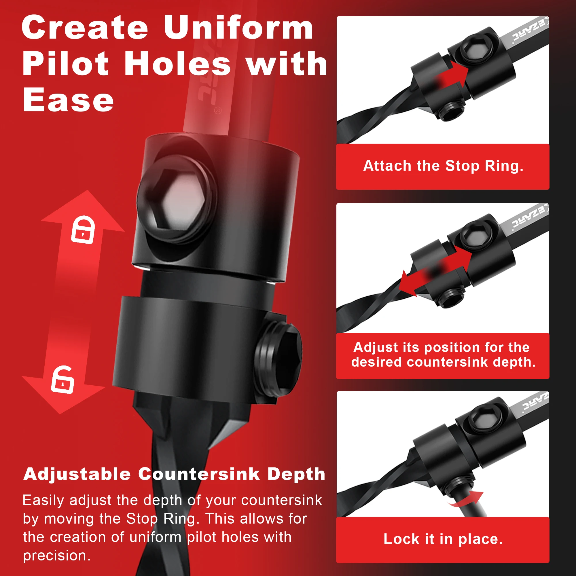 EZARC Countersink Drill Bit Set 15-Pack, Tapered Drill Bits Kit with 2PCS Wood Plug Cutter for Woodworking, with Storage Box