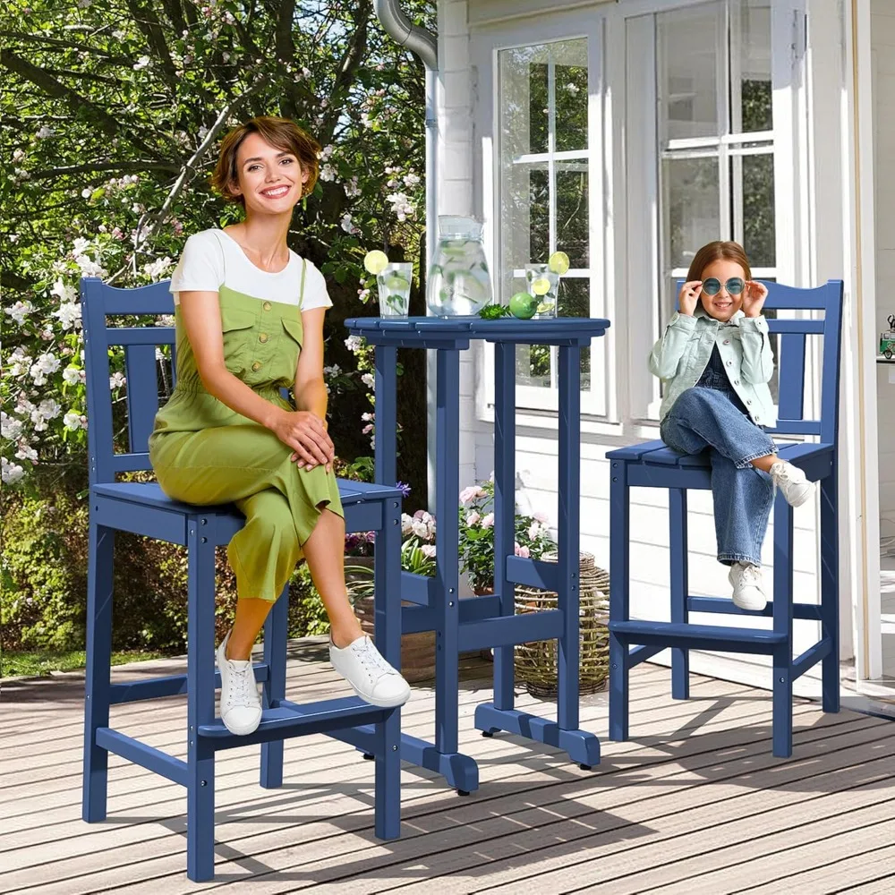 Outdoor Bar Chairs and Table Set, HDPE Balcony Adirondack Chairs and Table 3 Pieces Set, Outdoor Bar Stools Set for Garden