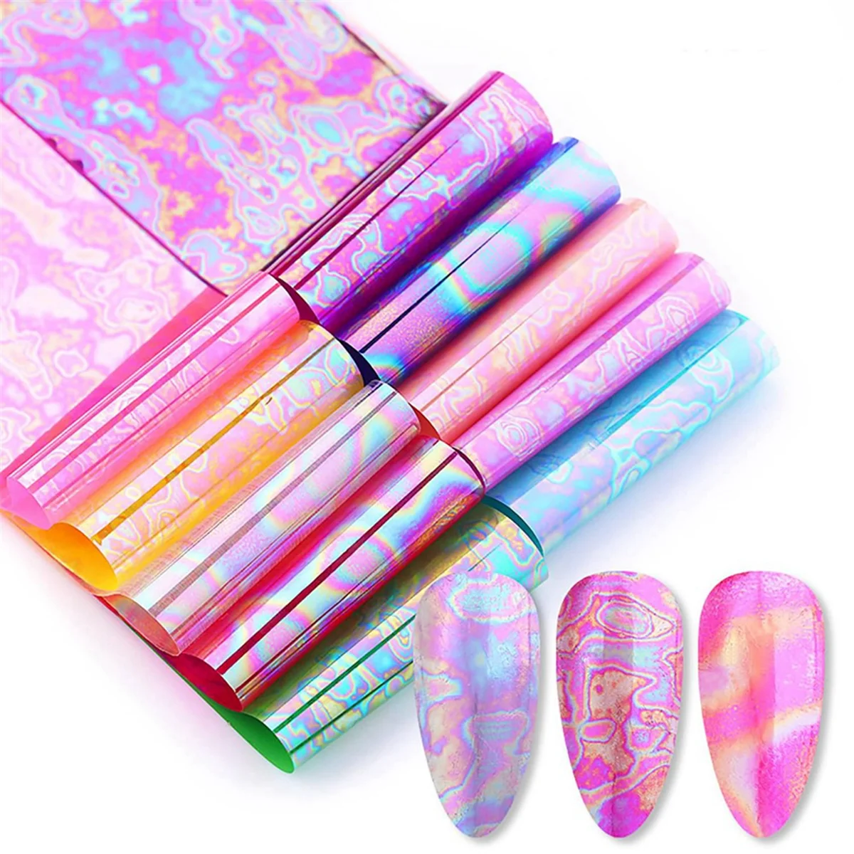 A71P 10 rollos de lámina para uñas, lámina de transferencia láser para uñas, calcomanías holográficas para decoración de uñas, pegatinas para uñas