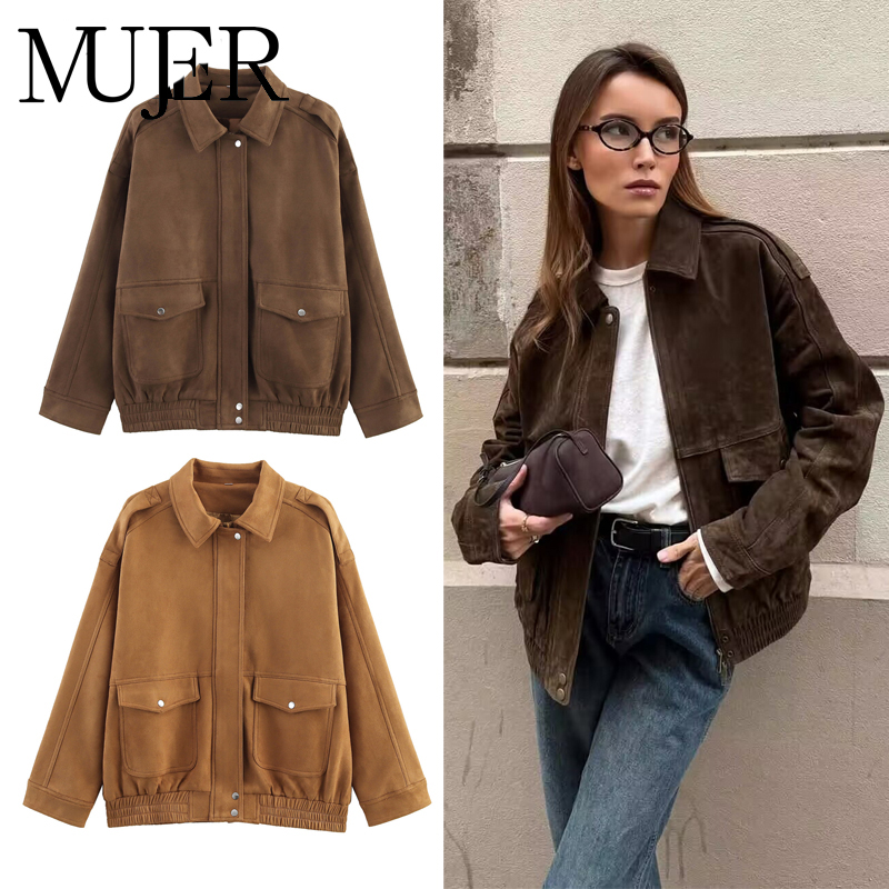 MUJER 2025, Bomberjacken für Damen, Oberbekleidung, Wildlederjacke, Damen, Streetwear, Urlaub, Damenmäntel, Reißverschluss, neu in Mänteln und Jacken