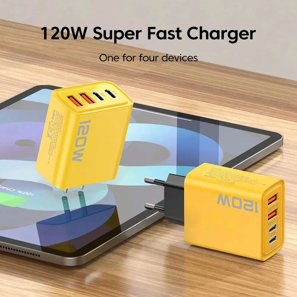 4 พอร์ต USB C PD Charger Quick Charge 3.0 ประเภท C USB เครื่องชาร์จโทรศัพท์ Fast CHARGING ADAPTER สําหรับ iPhone 16 15 Samsung Xiaomi Huawei