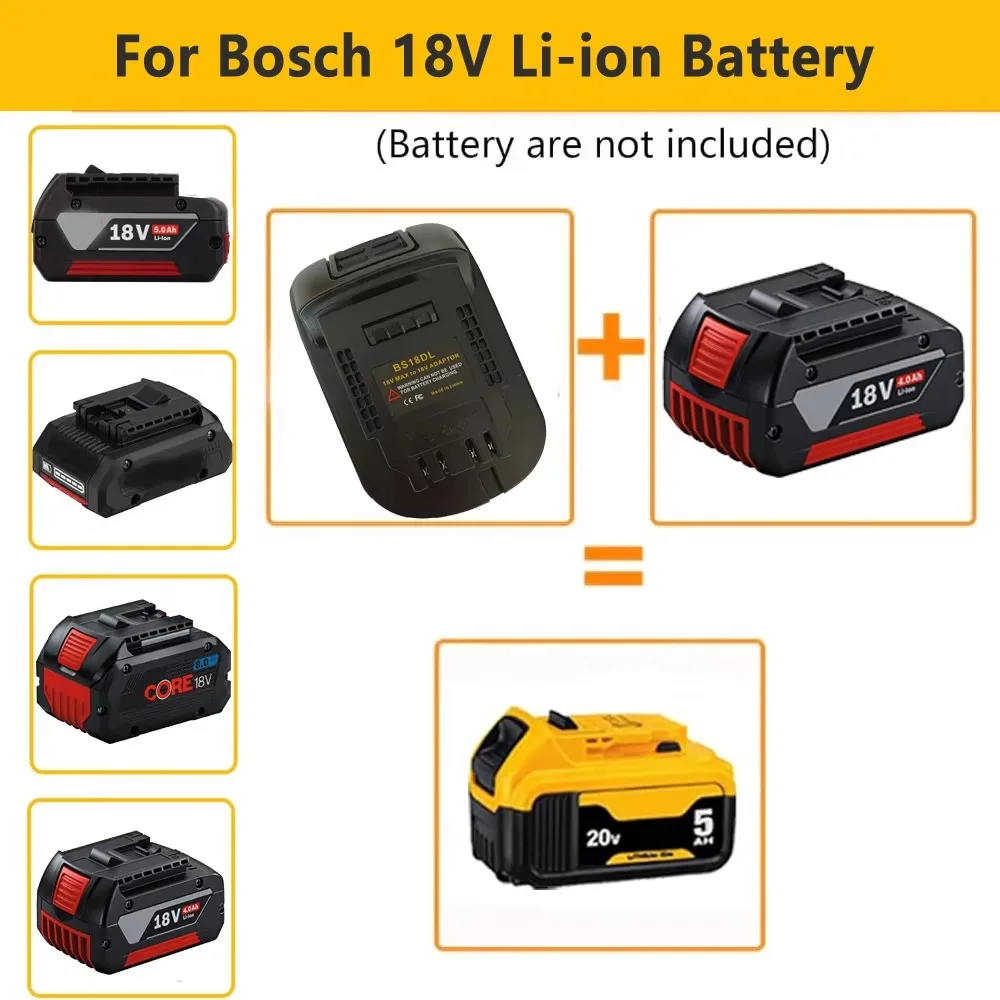 BS18DL Batterieadapter wandelt für Bosch 18 V Lithiumbatterien für Dewalt 18 V/20 V Lithiumbatterie DCB184 DCB181 DCB182 DCB200 um