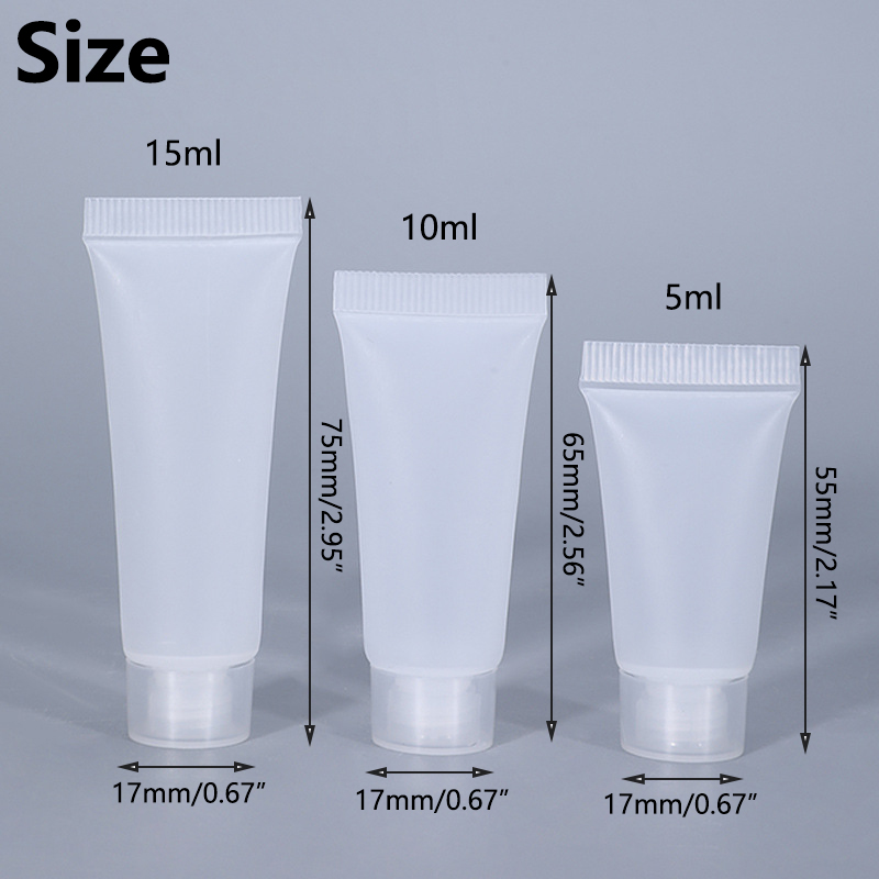50Pcs 5/10/15ml Frosted Soft Tube With Screw Lid Empty Lotion Squeeze Bottle Refillable Cosmetic Cream Container With Syringe