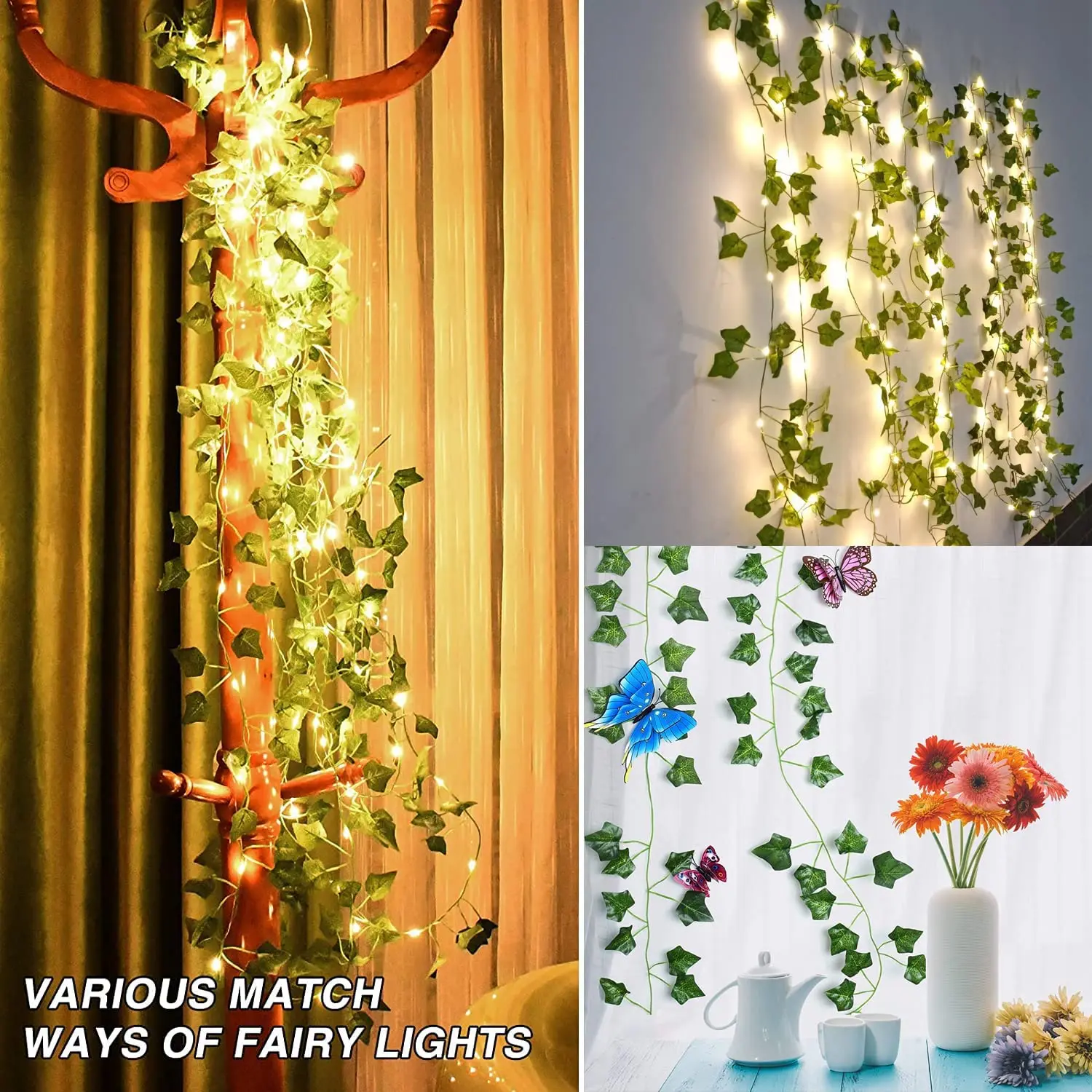 Artificial Vine Fairy Lights Flower Green Leaf String Battery Powered Easter Garland Light for Wedding Home Decor