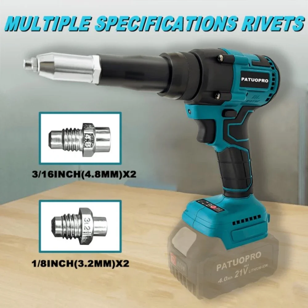 Brushless ไฟฟ้าตาบอด Rivet Gun 2.4-5.0mm Rivet Nut Gun ไร้สายแบบพกพา Rivet Gun เครื่องมือสําหรับ Makita 18V แบตเตอรี่ (ไม่มีแบตเตอรี่)