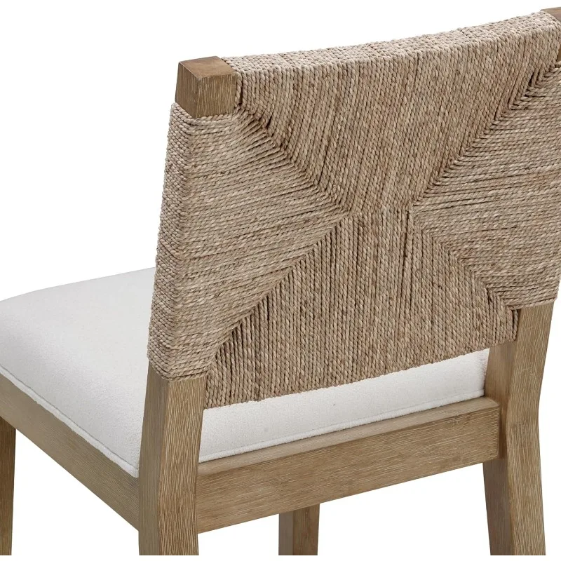 Nathan James Beacon Bohemian Boucle Bar Stool, Upholstered Counter Height Chair with Solid Wood Frame and Woven Seagrass Back fo