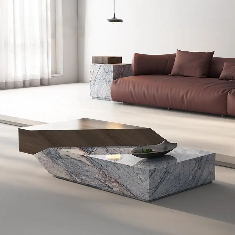 "Mesa de centro minimalista italiana - Mesa central de design de travertino natural, sala de estar de luxo personalizada ecológica ENF"