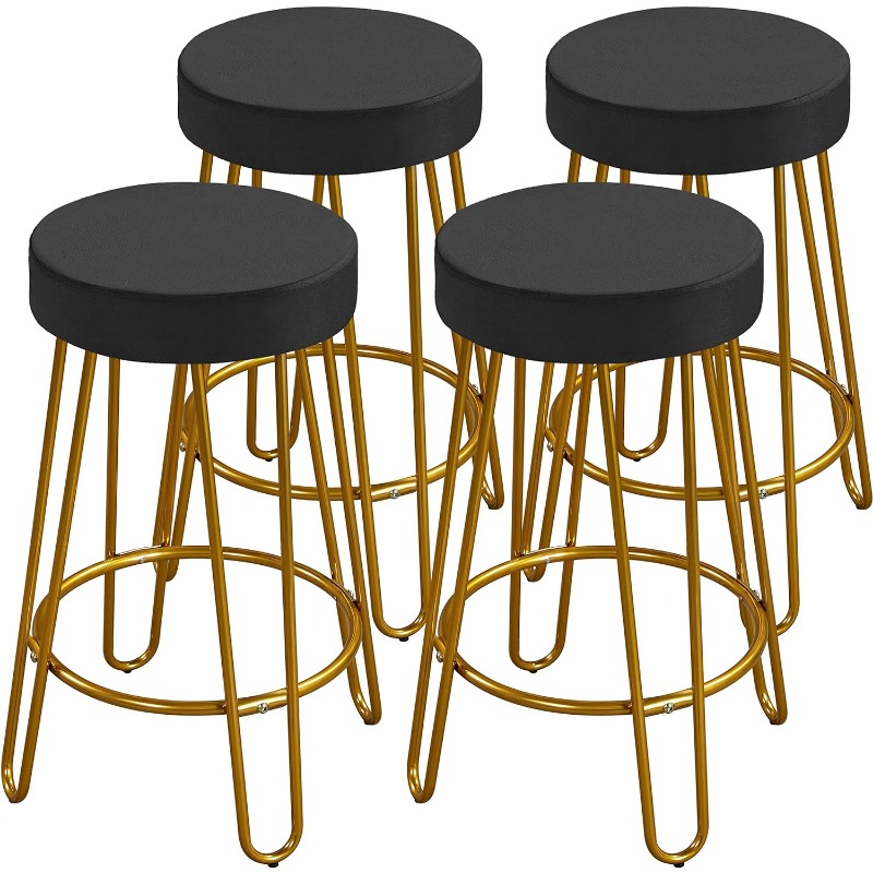 Round Kitchen Counter Stool Home Bar Height Stools with Golden Hairpin Legs Upholstered Velvet Seat for Dining Room, Set of 2