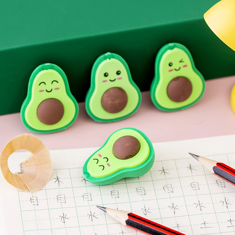 4PCS Cute Kawaii Avocado Student Stationery School Office Supplies Children Erasers for Kids Gift Creative Pencil Rubber Eraser