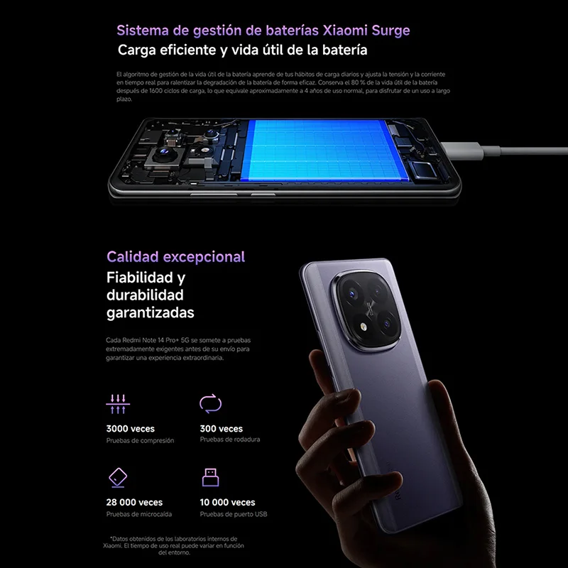 Xiaomi Redmi Note 14 Pro Plus 5G NFC, display® AMOLED Snapdragon 7s Gen 3,6.67" 1.5K, fotocamera da 200 MP, batteria da 5110 mAh,Caricabatterie non incluso