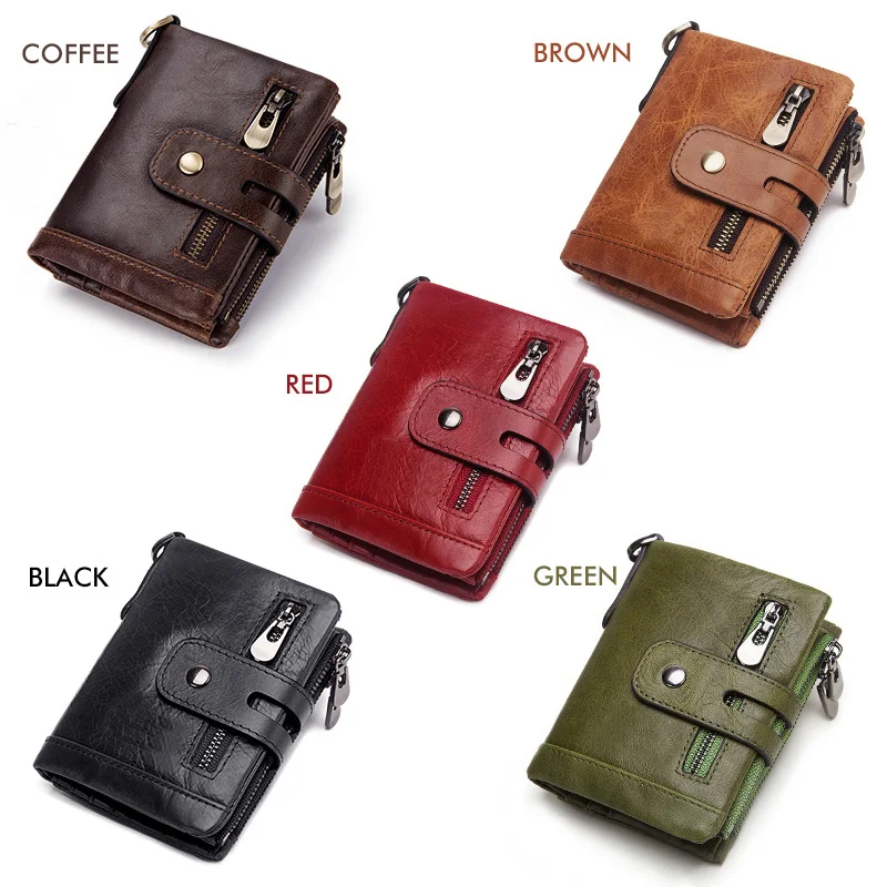 Mode femmes portefeuille en cuir véritable femme pochette portefeuilles moraillon Double fermeture éclair conception courte monnaie poche ID porte-carte sac à main