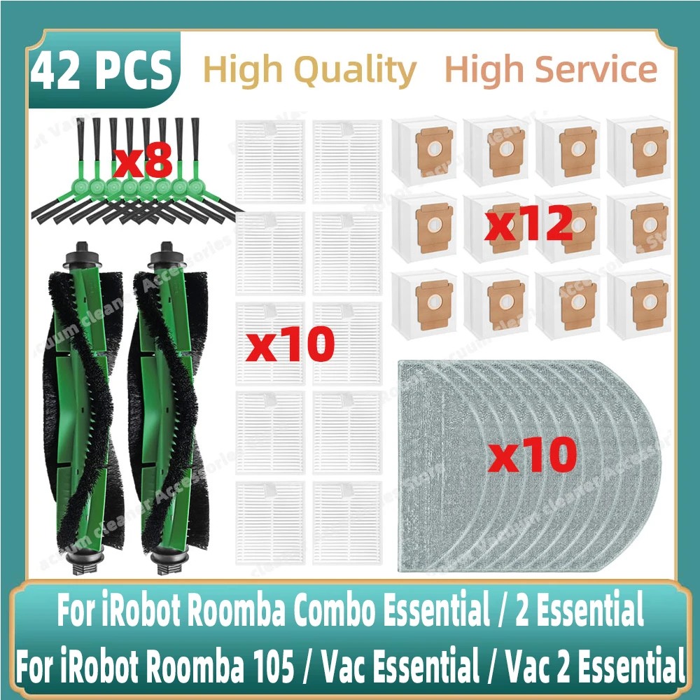Compatible For iRobot Roomba 105 Combo, Roomba Combo Essential / 2 Essential  Main Side Brush Hepa Filter Mop Dust Bag Parts