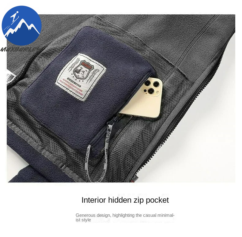 Inverno quente jaqueta de lã dos homens escalada duplo engrossado bolso jaqueta ao ar livre gola alta à prova vento esqui moletom casaco homem neve