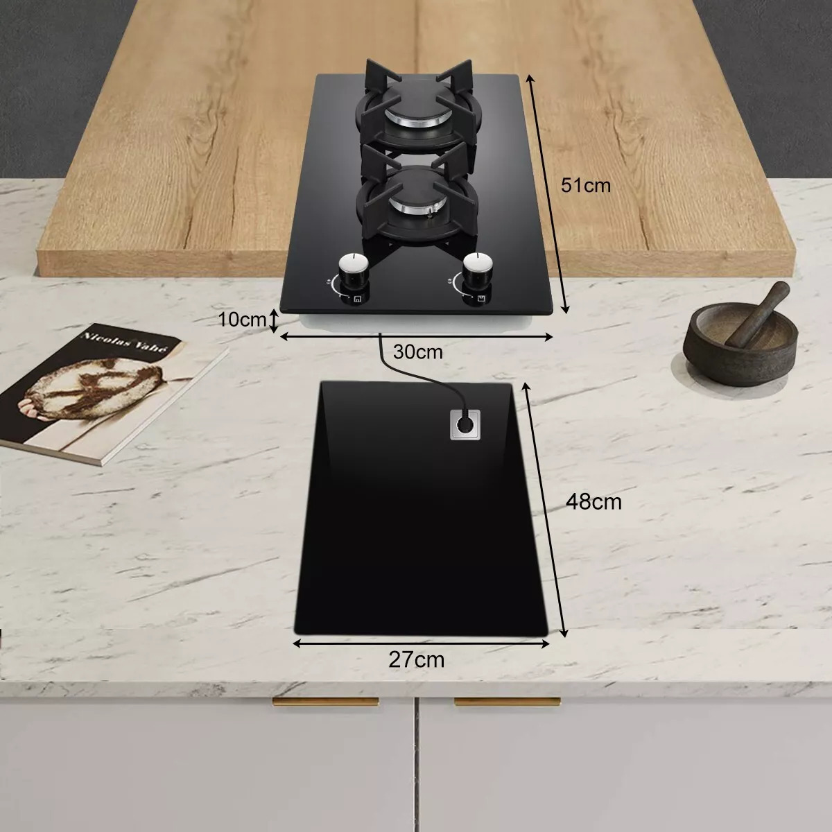 Topstrong 2-Brenner-Kochfeld aus Keramik und Glas, Erdgas-Propangas-Kochfeld YYEUGCT-B02