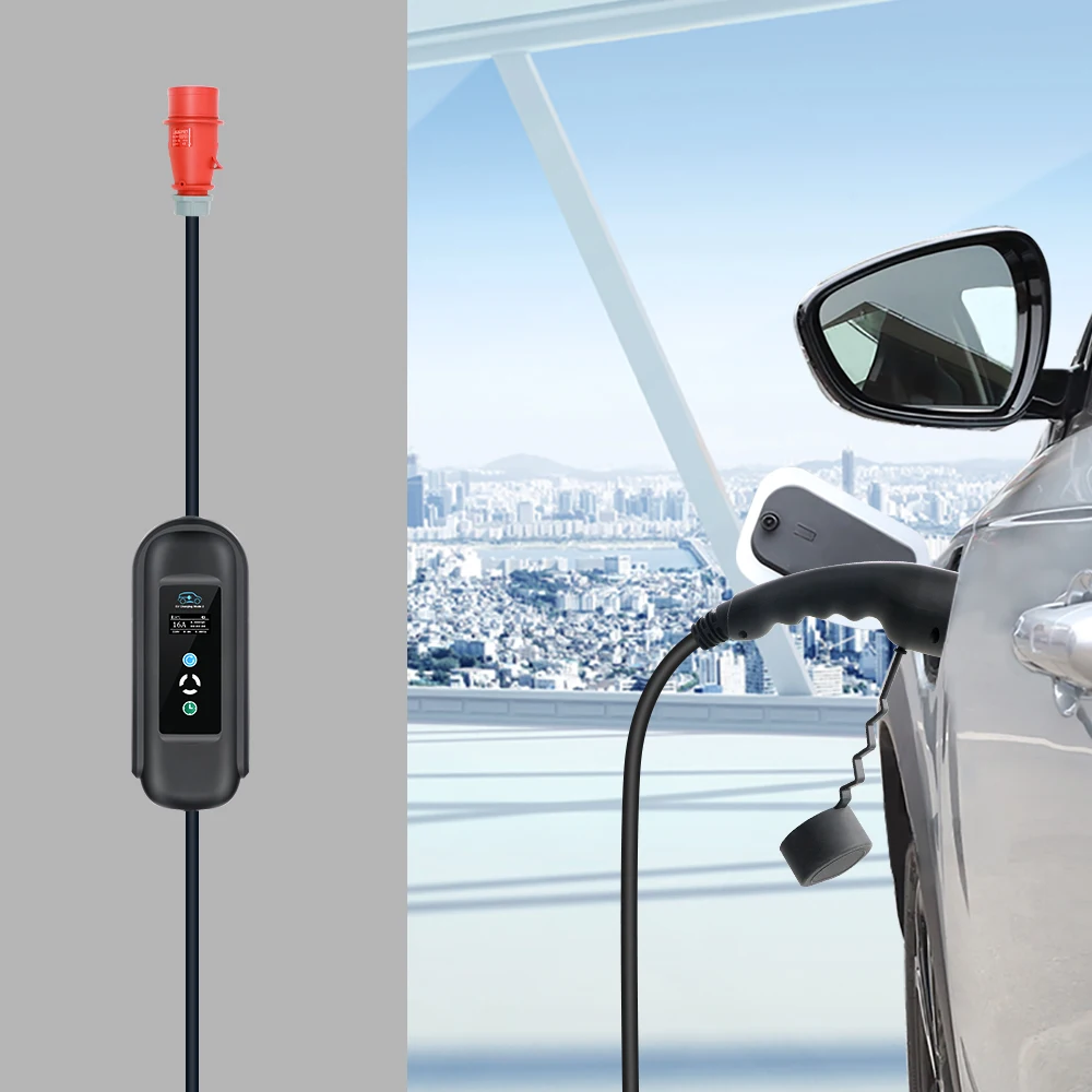 Kolanky Ładowarka EV 16A 11KW Typ 2 IEC-62169 Wtyczka Regulacja prądu Timer Ładowanie dla hybrydowych pojazdów elektrycznych Kabel 5M