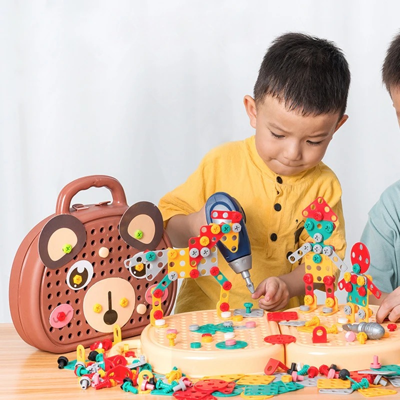 Caixa de ferramentas de montagem educacional brinquedo chave de fenda elétrica reparação 4-6 anos de idade montessori crianças reparação caixa de ferramentas brinquedos