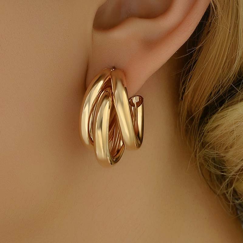 Elegant Gold Color Circled Hoop Earring for Woman Metal Elegant Vintage Geometric Statement Luxury Earrings Party Jewelry Gifts