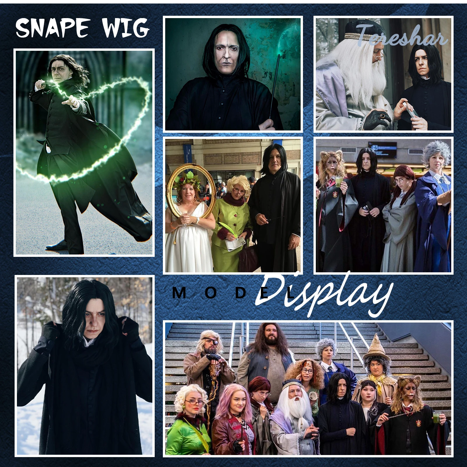 Tereshar Professor Severus Snape Synthetische Perücke Kurze Gerade Schwarze Herrenperücke für Erwachsene Michael Jackson Assassin Wick Kostümperücke