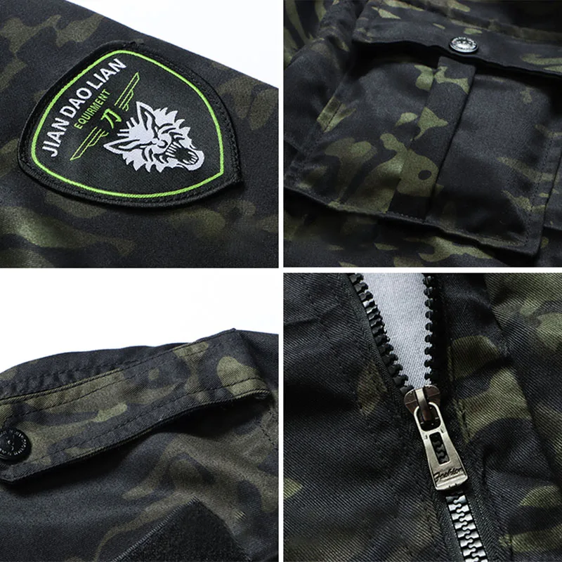 Conjuntos resistentes al desgaste para exteriores, trajes de entrenamiento Ripstop multibolsillos de camuflaje para primavera y otoño, conjunto de uniforme de carga de pesca para hombre