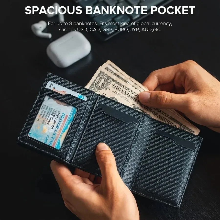 Men's Wallet with Zipper Coin Purse Automatic Pop-up Metal Credit Card Holder Minimalist RFID Blocking Business Card Wallet Idea