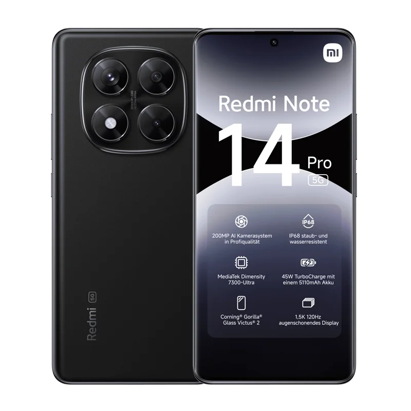 Xiaomi Redmi Note 14 Pro 5G Versione Europea 256GB/512GB MTK Dimensity 7300-Ultra Display AMOLED da 6,67" 120Hz Fotocamera principale da 200MP OIS Ricarica da 45W, IP68, NFC