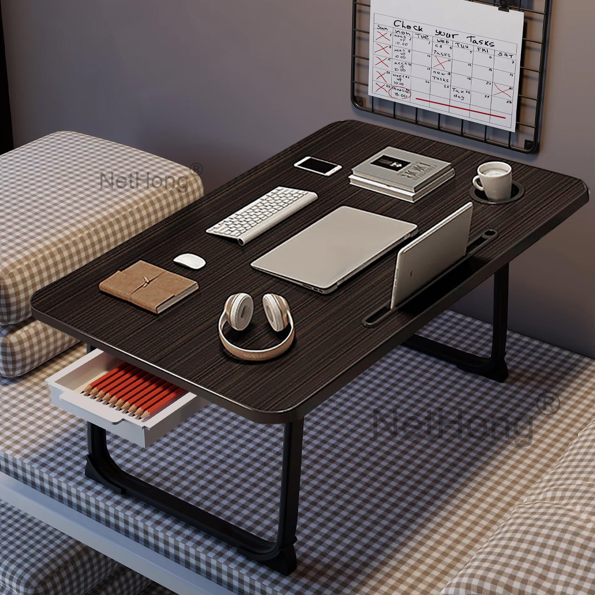 Folding Laptop Desk for Bed Tray Table Desk Bed Sofa Laptop Portable Lap Desk With tablet slot and cup holder Table support