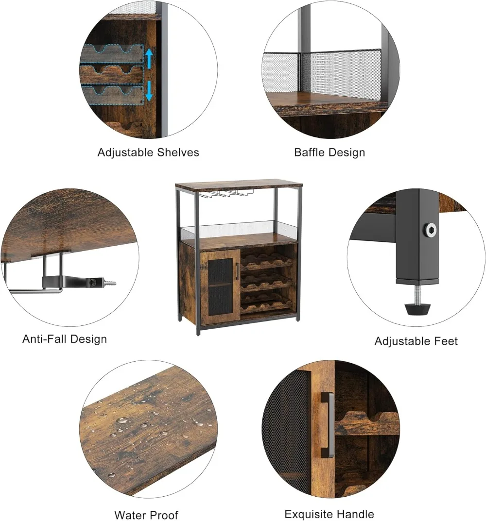 Weinbar regals chrank mit abnehmbarem Wein regal, Barsch rank mit Glas halter, kleinem Side board und Buffets chrank mit Mesh