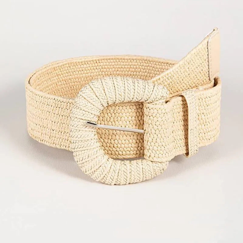 Mới Retro Nữ Mùa Hè Pin Khóa Thắt Lưng Thời Trang Nữ Đầm Rộng Thắt Lưng Thiết Kế Dệt Thun PP Rơm Cỏ Bé Gái Dây Thắt Lưng