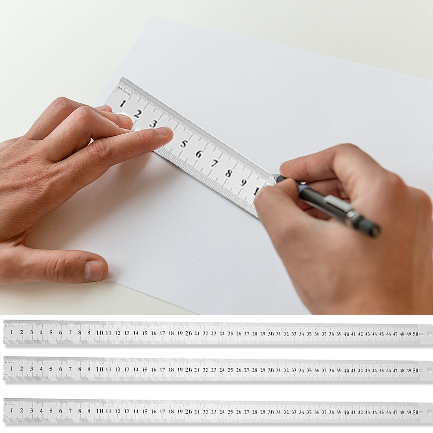 Stainless Steel Metal Straight Ruler Double Sided Precision Measuring Tool Metric Ruler 50cm DIY Drawing Centimeter Inches Scale