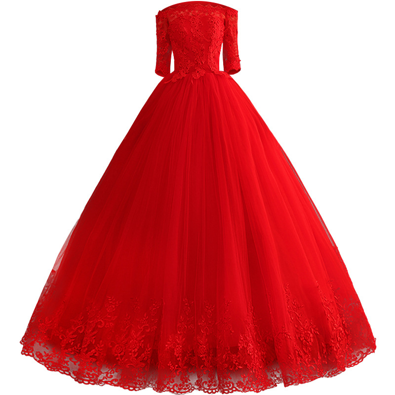 Vermelho vestidos de casamento elegante barco pescoço vestido de noite clássico laço vestido de baile fora do plus size robe de mariee 2023