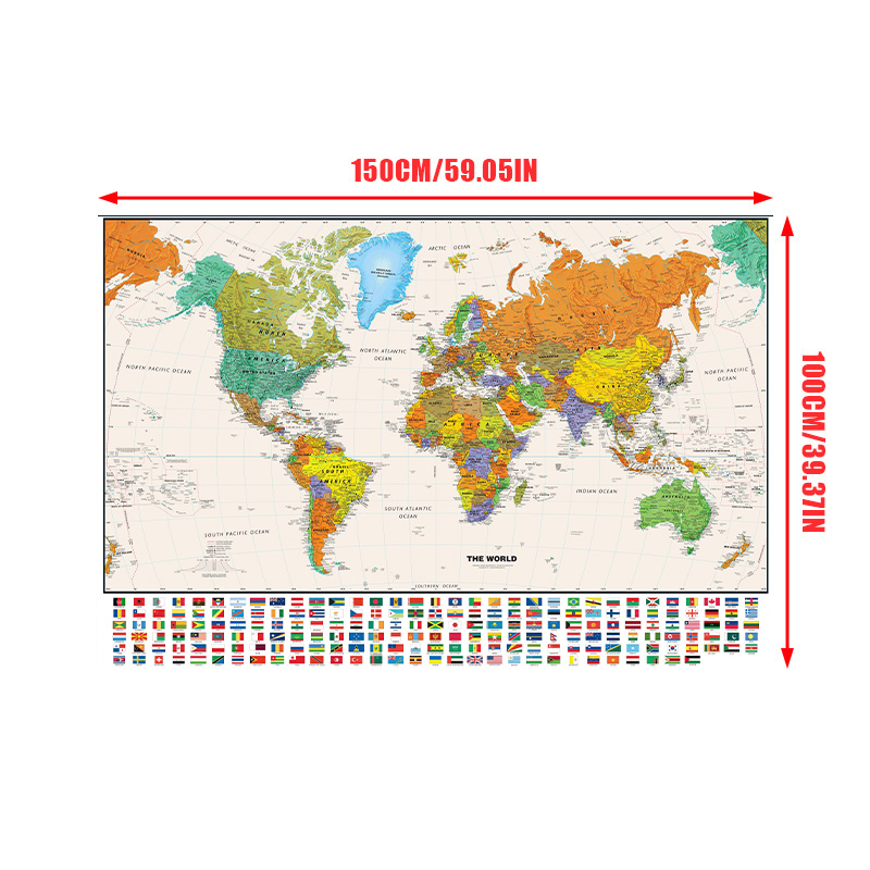 World แผนที่ทางกายภาพ 150x100 ซม.เพื่อการศึกษาและวัฒนธรรมไม่ทอสเปรย์ World แผนที่ภาพวาดตกแต่งบ้านอุปกรณ์โรงเรียน