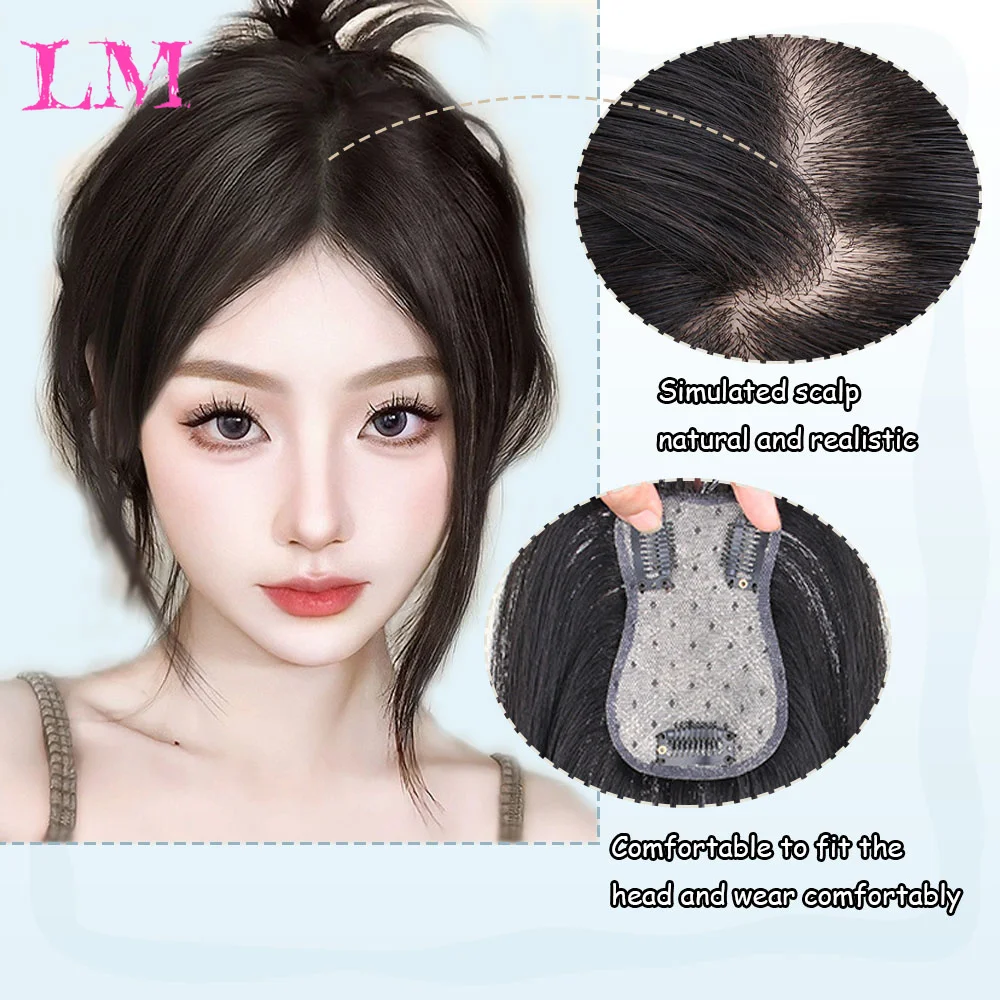 LM Peruca de franja sintética para mulheres com fofa natural e maior volume de cabelo 3D com oito caracteres e franja de lifting facial