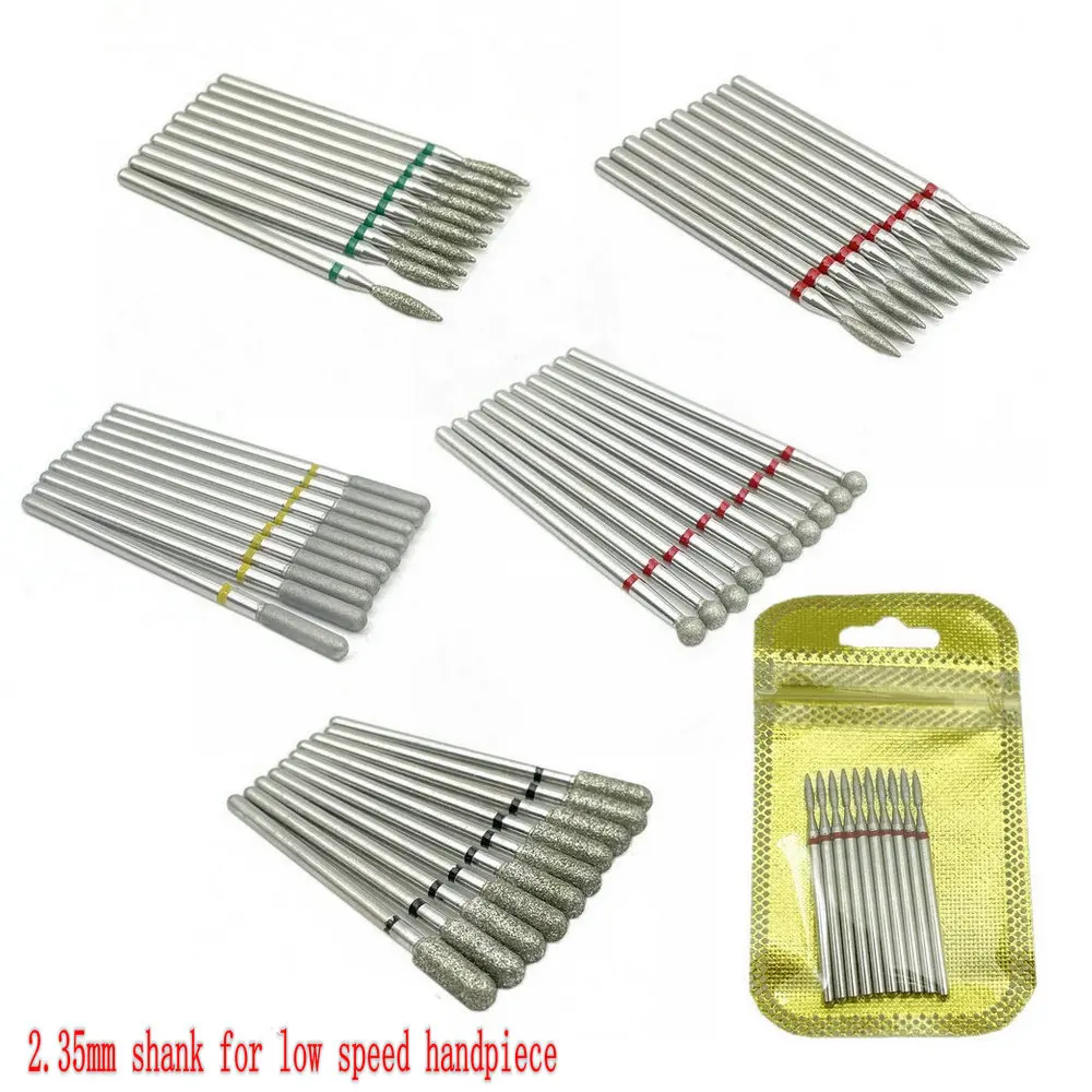 10 Cái/bộ Kim Cương Nail Khoan Xay Cắt Cho Móng Tay Xoay Bit Cắt Sạch Phụ Kiện Nha Khoa Kim Cương Burs Máy Đánh Bóng