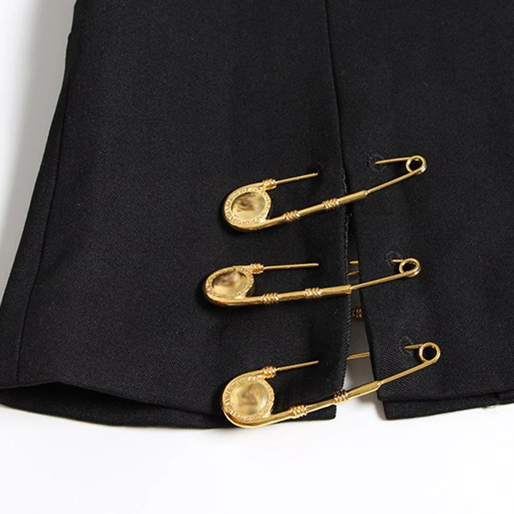 VGH Chic Gespleißt Metall Pin Abnehmen Blazer für Frauen Kerb Kragen Langarm Patchwork Mesh Aushöhlen Mode Jacke Weibliche