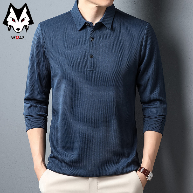 Polo informal de negocios para hombre, camiseta de manga larga, Top liso cómodo de verano