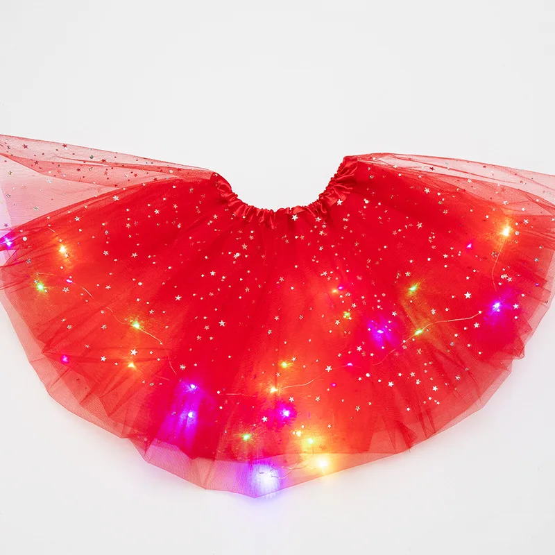 Gonna soffice a LED luminosa Gonna a pieghe per danza classica a strati per ragazze Abito corto illuminato in tulle per la festa di compleanno che indossa un costume