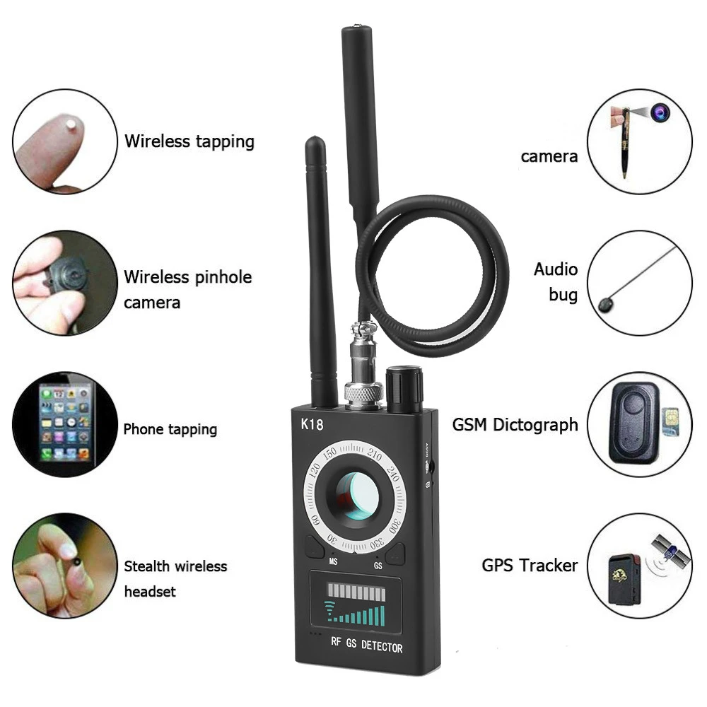 K18 Wireless Detector Camera 1MHz-6.5GHz GSM Audio Bug Finder GPS Signal lens RF Tracker Detect Multi-function Anti Camera