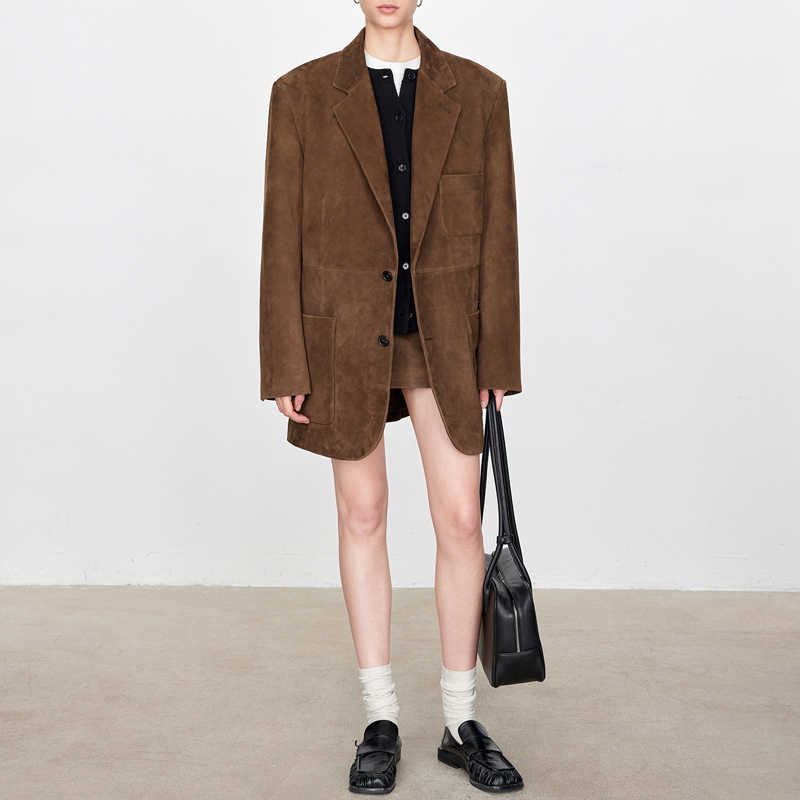 女性用牛革ジャケット,シングルブレストブレザー,特大コート,シック,新品,春,2022